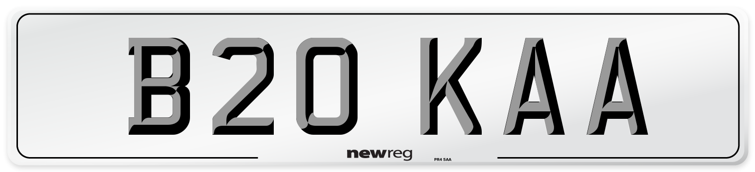 B20 KAA Number Plate from New Reg